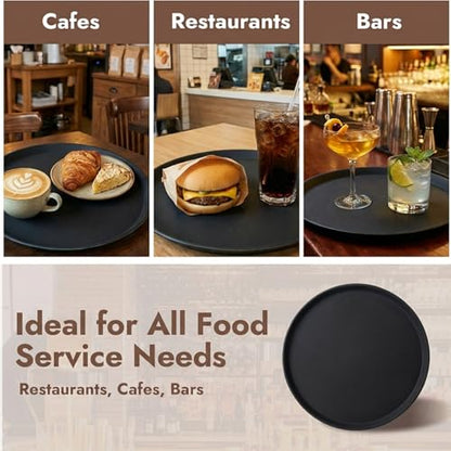 CURTA 2-Pack Restaurant Grade Non-Slip Tray, NSF, 14 Inch, Plastic Rubber Lined Round Serving Tray, Black - color: Black-round, size: 14 Inch