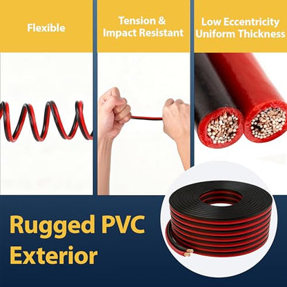8 Gauge 2 Conductor Copper Electrical Wire 10 FT Red & Black, OFC Zipper Parallel Battery Cable, Waterproof Extension Replacement for Automotive Car Audio Marine Boat Solar RV Trailer Speaker DIY - size: 10FT, style: 8 AWG