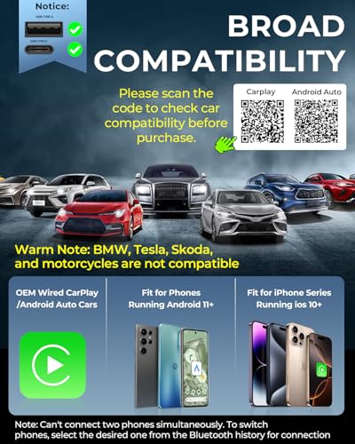 AuroraLink Wireless Carplay Adapter for Apple iPhone & Android Auto 2-in-1 Fast & Stable Carplay Wireless Adapter Convert Wired to Wireless Car Play Dongle for iOS 10+/Android 11+ (Grey) - color: Grey