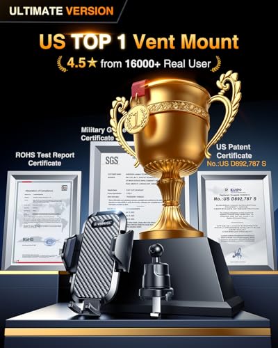 VANMASS 2026 Phone Holders for Your Car Ultimate Military-Grade Car Phone Holder Mount【Patent & Safety Certs】Upgraded Shockproof Truck Air Vent Phone Mount for iPhone 17 Pro Max 16 15 Samsung Android - color: Black