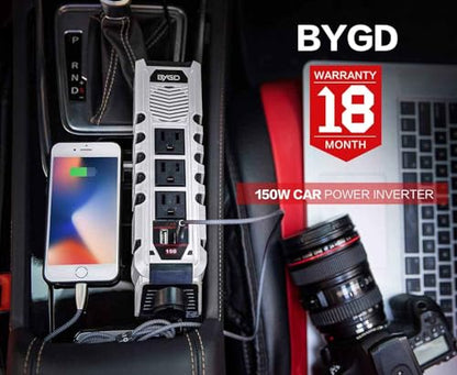 BYGD 150W Car Power Inverter, DC 12V to 110V AC Car Plug Converter - color: 8963WHITE