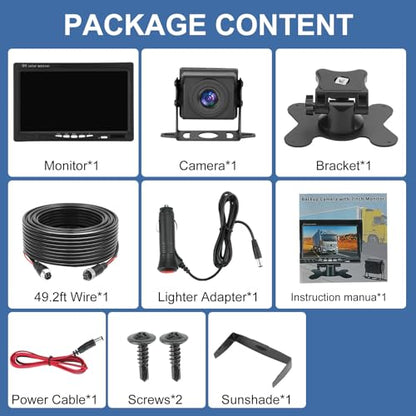 Truck RV Backup Camera with 7 Inch Monitor, AHD 1080P DIY Guide Lines No Delays Waterproof Wired Reverse Rear View Camera System for Car Trailer Camper - size: 7inch +1 Camera