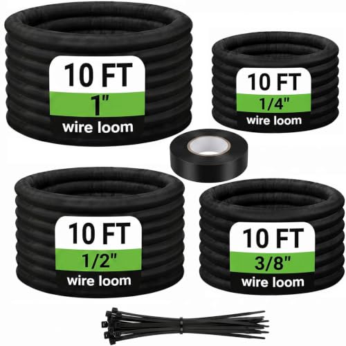 Cable Sleeve Split-Sleeving 1/4", 3/8", 1/2", 1" x 10 FT Cord Management Wire Protector, Wire Cover Heat Resistant Wiring Loom Wire Organizer, Heavy Duty Auto Wrap Cord Protectors from Pets No Chew - size: 1/4", 3/8", 1/2", 1" - 10Feet