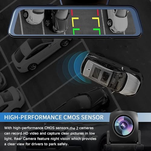 Rear View Mirror Dash Camera for Car Security Front and Rear Dash Cam, Dashcam 10’’ Touch Screen Dual Cameras Car Video Recorder Night Vision G-Sensor Parking Assistance 24H Parking Monitor