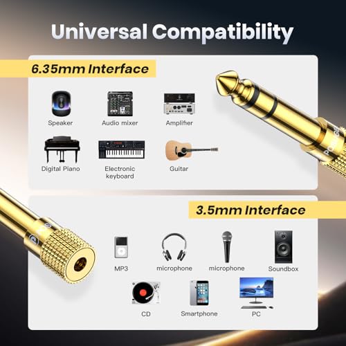 POSUGEAR 6.35mm 1/4 Male to 3.5mm 1/8 Female Headphone Jack Adapter 2 Pack - size: 2 PACK