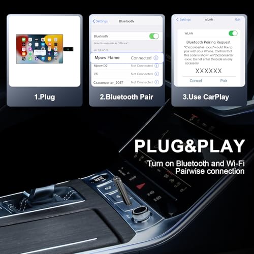 Wireless CarPlay Adapter, 2-in-1 Wired to Wireless CarPlay/Android Auto Converter, Plug & Play, Siri Control, Universal Compatibility for 1000+ Cars, iPhone & Android (Silvery Grey)