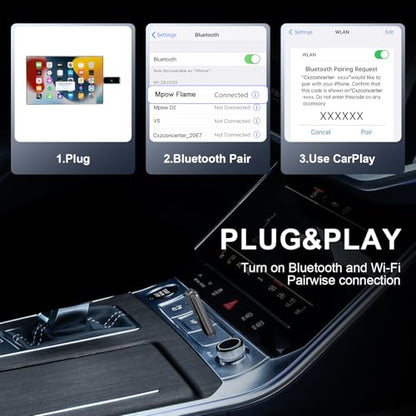 Wireless CarPlay Adapter, 2-in-1 Wired to Wireless CarPlay/Android Auto Converter, Plug & Play, Siri Control, Universal Compatibility for 1000+ Cars, iPhone & Android (Silvery Grey)
