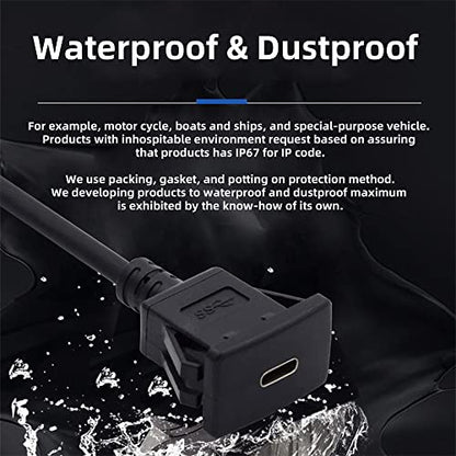 Waterproof Dustproof USB-C Type-C USB 3.1 10Gbps Extension Flush Car Latch Mount Extension Cable for Dashboard Panel - style: Panel Mount