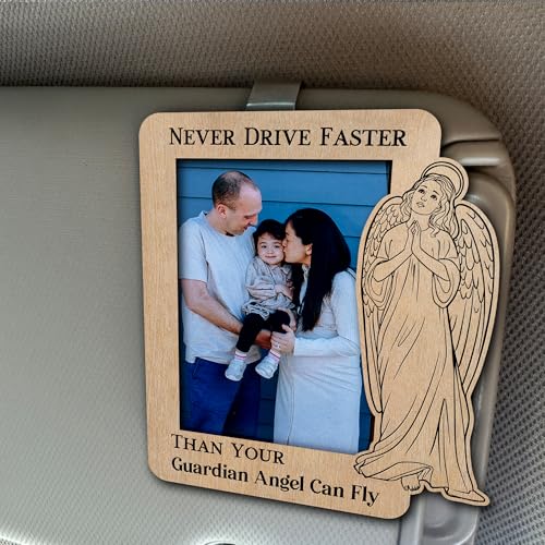 Guardian Angel Visor Clips for Cars, Car Angel Picture Frame With Visor Clip, Car Guardian Angel Visor Clip, Memorial Picture Holder Visor Clips For Cars, Guardian Angel For Car, Drive Safe Visor Clip - color: Guardian Frame
