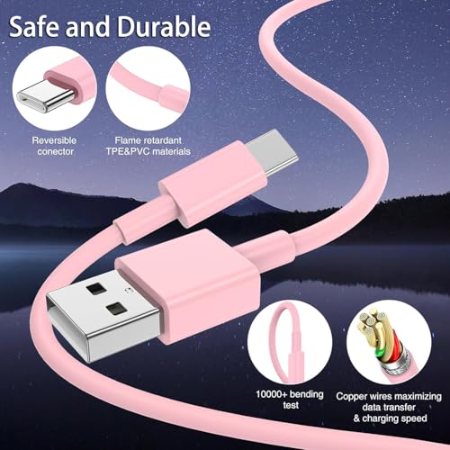 Pink Car Accessories USB C Cable 3ft Car Charger for i Phone 17E USB A to C Fast Charging for iPhone 17 Air 15 Pro Max 16 Plus, iPad Air Pro, Samsung Galaxy Z Flip 7/6/5/4/Z Fold SE/A16/A15/A54 2Pack - color: PINK A-C 3FT ×2