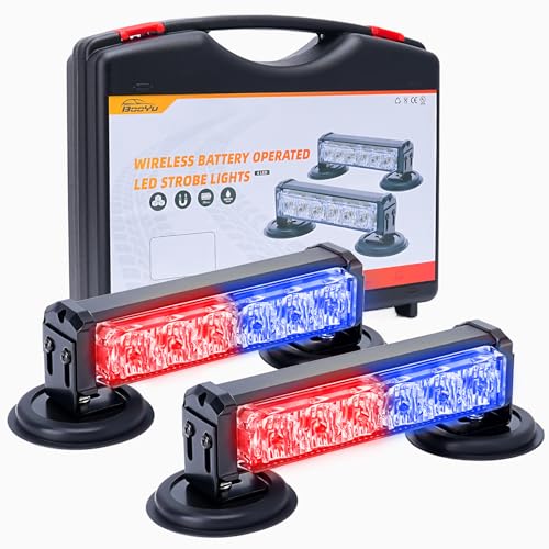 Red/Blue Magnetic Wireless Flashing Strobe Light for Car Trucks Vehicles, Battery Operated Rechargeable LED Safety Lights, Mini Portable Emergency Warning Light Bar (2-Pcs, 2×8in) - color: 2pcs Blue/Red