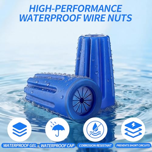 30PCS Waterproof Wire Nuts, Blue Waterproof Landscape Wire Connectors 22AWG-12AWG, Outdoor Sealed Cable Nuts and Terminal Connectors for Outdoor and Moisture-Prone Environments - size: 30pcs