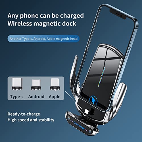 Wireless Car Charger Mount Automotive Electric Induction 15W Fast Charging Auto Clamping Car Phone Holder Mount Wireless Charging Mount Air Vent Phone Holde Compatible with All Android (Silver) - color: Silver