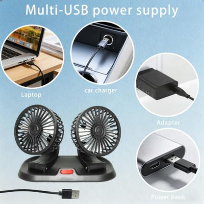 USB Dual Head Car Cooling Fan, 5V Brushless Motor, 2 Speed, 360° Rotation, Dashboard Mount, for Cars, SUVs, Trucks, RVs & Desk Use - color: 5V