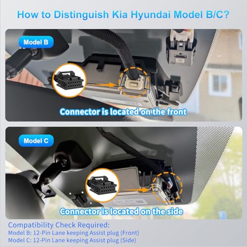 DashCam Power Adapter for Hyundai, Kia & Genesis with 12-Pin Lane Keeping Assist Port (Model B)– Hidden Cable Kit for GPS Radar Mirror Camera, Plug & Play,Connector Located on the Front of the Module - style: 12-Pin connector is located on the front