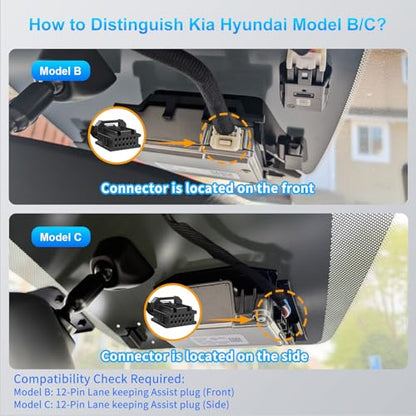 DashCam Power Adapter for Hyundai, Kia & Genesis with 12-Pin Lane Keeping Assist Port (Model B)– Hidden Cable Kit for GPS Radar Mirror Camera, Plug & Play,Connector Located on the Front of the Module - style: 12-Pin connector is located on the front