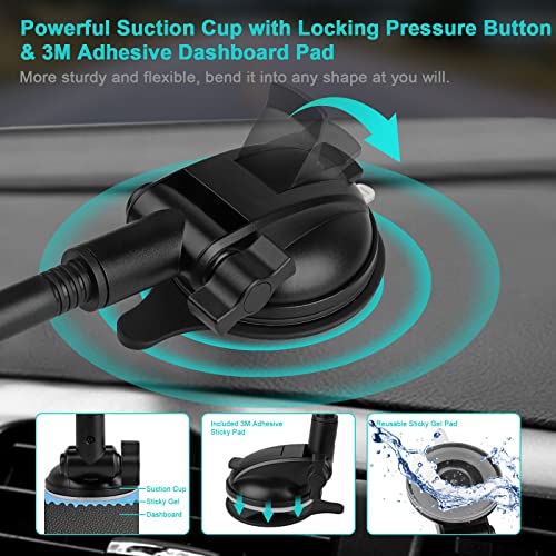 Car Dashboard Windshield Tablet Mount, 13" Long Arm Gooseneck, 360° Flexible Window Suction Cup Holder for Truck SUV, for iPad Pro 12.9/11/10.5/9.7/Air/Mini 6 5 4, Galaxy, 4.7"-12.9" Tab&Phone