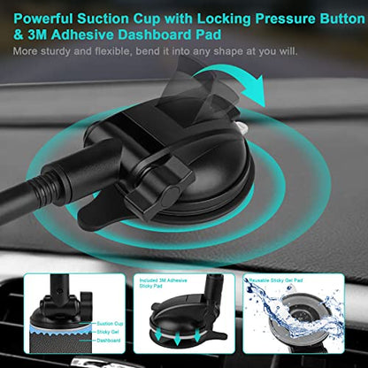 Car Dashboard Windshield Tablet Mount, 13" Long Arm Gooseneck, 360° Flexible Window Suction Cup Holder for Truck SUV, for iPad Pro 12.9/11/10.5/9.7/Air/Mini 6 5 4, Galaxy, 4.7"-12.9" Tab&Phone