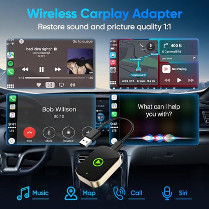 Wireless Carplay Adapter for iPhone, Converts Wired CarPlay to Bluetooth Wireless, Mini Car Play Screen Dongle with USB A/C for Cars 2018+ with Built-in Wired Carplay,No Delay (No Buttons) - style: No buttons