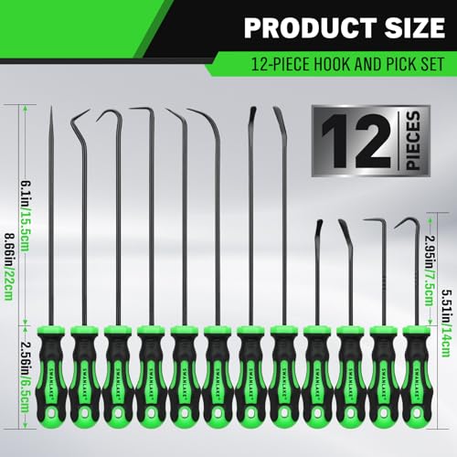 12-Piece Pick and Hook Tool Set, Automotive Mechanic Tools, Car Auto Oil Seal/O-Ring Seal Hook Kit, Mini & Long Precision Hooks for Hoses, Gaskets, Seal Puller Removal - color: 12-piece Long&short & Black Hook
