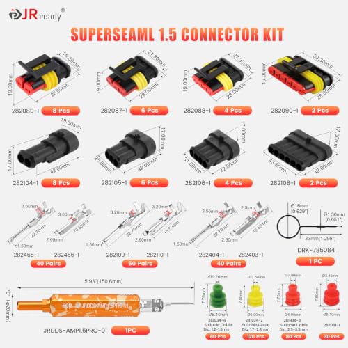 JRready Waterproof Wire Connector Kit Superseal 1.5 Series 2 3 4 6Pin Connectors with Pin Removal Tool ACTCRH3A01 - color: 2/3/4/6 Pin Connector Kit