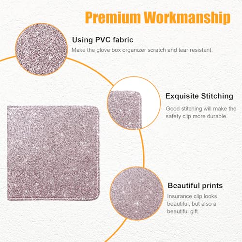 Kewucn Car Registration and Insurance Holder, Leather Auto Glove Box Organizer, Vehicle Compartment Accessories Case for Cards, Driver License & Essential Documents - color: Small-Glitter Pink