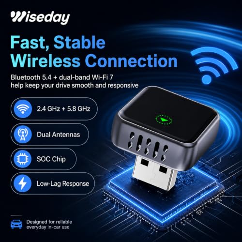 Mini WiFi 7 Wireless CarPlay & Android Auto Adapter for Wired Cars