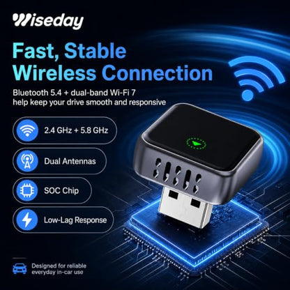 Mini WiFi 7 Wireless CarPlay & Android Auto Adapter for Wired Cars