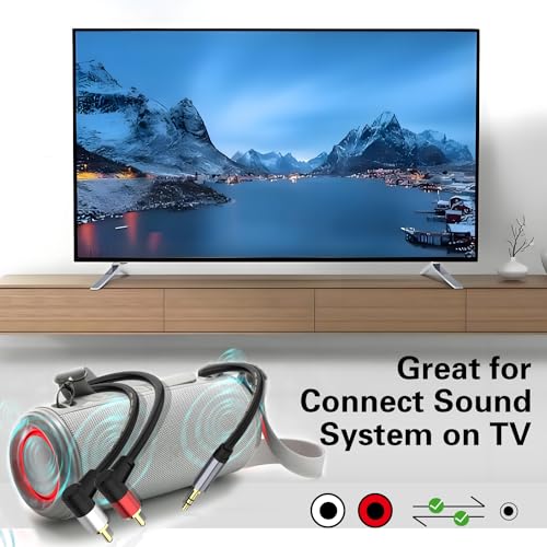 RCA to 3.5mm AUX Cable(6.6 Feet), 3.5mm Male to 90 Degree Right Angle RCA 2-Male Headphone Jack Adapter Y Splitter Cable Gold-Plated for Smartphones, Speakers, MP3, Tablets & More (6.6FT/2M) - size: 2M/6.6FT, style: RCA angled