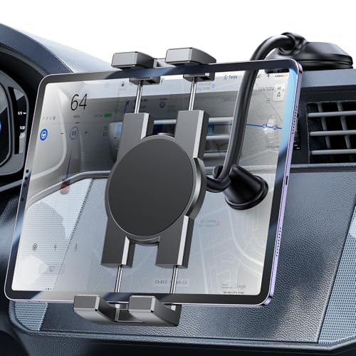 Coolpow Tablet Car Mount for iPad Truck Holder【Windshield+Dash】 Strong Suction Cup Tablet Holder for car with Gooseneck Long Arm Extension for All 4.7"-12.9" Apple iPad Samsung Galaxy Tab