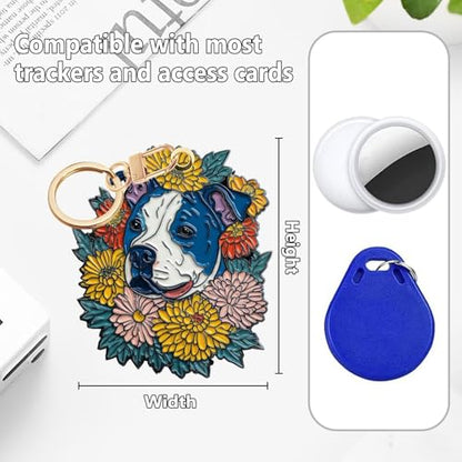 American Pit Bull Terrier Leather Keychain Case Holder,GPS Tacker With Keychain Ring,Access Card Scratch-Resistant,Finders Accessories For Pets, Luggage, Wallet, Backpacks - color: American Pit Bull Terrier
