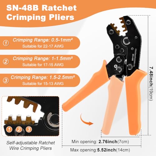950pcs Pin Connector Kit,with Crimping Plier,Car Electrical Wire Connectors Terminal Pins,1/1.5/1.8/2.2/2.3/2.8/3.5mm Male & Female Wires Pins, Non Insulated Wire Terminal Pin Kit