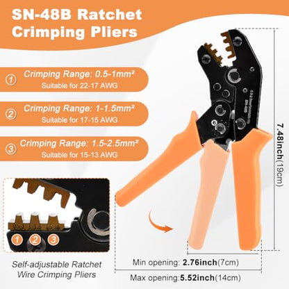 950pcs Pin Connector Kit,with Crimping Plier,Car Electrical Wire Connectors Terminal Pins,1/1.5/1.8/2.2/2.3/2.8/3.5mm Male & Female Wires Pins, Non Insulated Wire Terminal Pin Kit