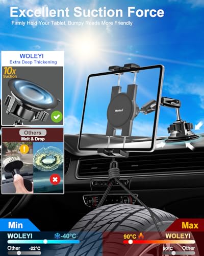 Tablet Holder for Car Truck - [Strong Suction Cup] Heavy Duty Dashboard Windshield Tablet Mount for Car with Adjustable Metal Arm for 4.7-13" iPad Pro Air Mini, Galaxy Tab, Z Fold, Fire, iPhone