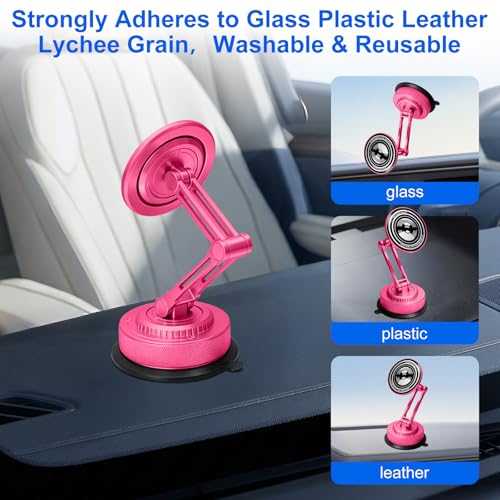 PIEPIE All-Metal Alloy Long Arm Magnetic Suction Cup Car Phone Mount(Pink) - color: Pink