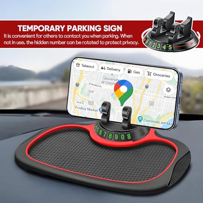 Wuyaoyao Multifunction Car Anti-Slip Mat Auto Phone Holder, PVC Car Dashboard Non-Slip Pad Phone Mount with Temporary Parking Number, Automotive Sticky Dash Pad for Phones, Keys, Gadgets (Black+Red) - color: Black+Red