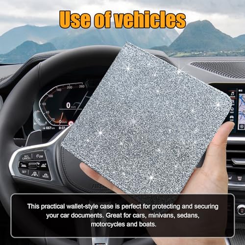 Kewucn Car Registration and Insurance Holder, Leather Auto Glove Box Organizer with Magnetic Shut, Vehicle Compartment Accessories Case for Cards, Driver License & Essential Documents - color: Small-Silver