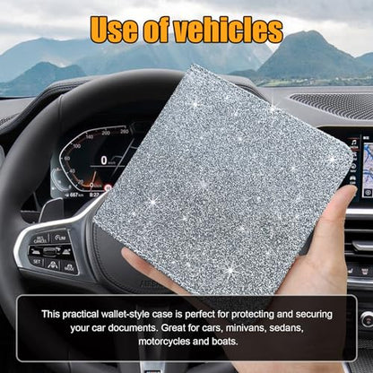 Kewucn Car Registration and Insurance Holder, Leather Auto Glove Box Organizer with Magnetic Shut, Vehicle Compartment Accessories Case for Cards, Driver License & Essential Documents - color: Small-Silver