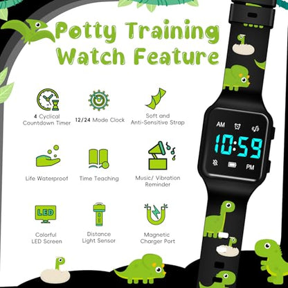 BEN NEVIS Potty Training Watch, Digital Toddler Watch with Countdown/Music/Alarm Clocks/Vibration Reminder and Waterproof, Remind Toddler to Go to The Toilet - color: 01-Black-MengLong