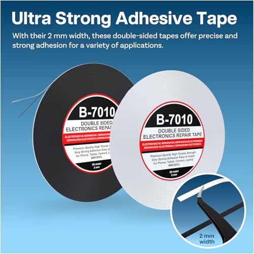 MMOBIEL Double Sided Adhesive Tape 2mm 2 x 50m Roll (Black & White) Ultra Strong Mounting Tape for LCD Screen Repair, Smartphone Tablet Laptop Glass Fix – Total 100m (328ft) - color: Black & White, size: 2 mm