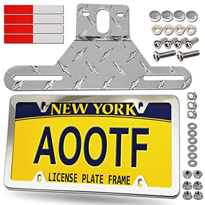 Aootf Trailer License Plate Bracket, Aluminum Holder & Chrome Frame - color: Silver