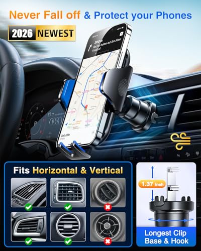VANMASS Phone Holders for Your Car Ultimate Military-Grade Car Phone Holder Mount【Patent & Safety Certs】 Upgraded Shockproof Truck Air Vent Phone Mount for iPhone 17 Pro Max 16 Samsung Android,Blue - color: Blue