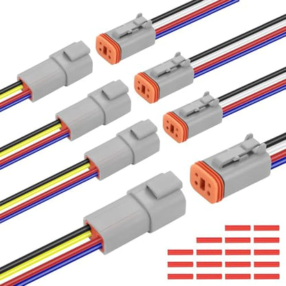 4 Pin Waterproof Connectors, Deutsch DT Series 4 Pin Connectors, 4Pairs 14 AWG Automotive Wiring Plug Kit for Truck, Boat, Car & LED Lights (4 Pin) - size: 4 Pin (4 Pairs)