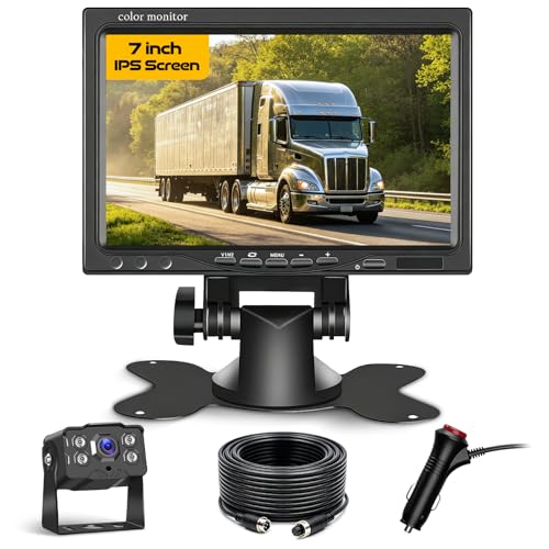 7" 2-Channel Truck Backup Camera Monitor kit No Lag Waterproof Induction Night Vision Reverse Camera + IPS Screen Rear View Monitor Vehicle Parking System for RV Bus Trailer Truck (49ft Video Cable) - color: Upgraded Version, size: Upgraded Version