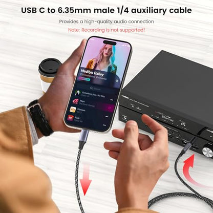 MOSWAG USB-C to 6.35mm 1/4" TRS Stereo Audio Adapter Cable 3.28FT/1M - size: 3.28 ft