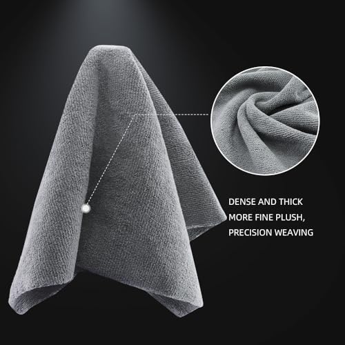SPTA Microfiber Cleaning Cloth, Car Wash Towels, Terry Streak Free Reusable and Washable Premium Microfiber Towels for Cars, Pack of 12, 16"x16", Grey-MT041