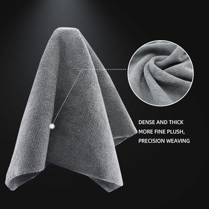 SPTA Microfiber Cleaning Cloth, Car Wash Towels, Terry Streak Free Reusable and Washable Premium Microfiber Towels for Cars, Pack of 12, 16"x16", Grey-MT041