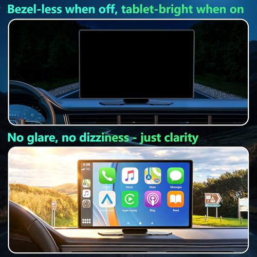 Wireless CarPlay Screen for Car, 9 Inch Portable Touchscreen for Apple CarPlay & Android Auto, Plug & Play, OTA Updates, Backup Camera & Screen Mirroring, Voice Control, GPS, Bluetooth 5.0, FM/AUX