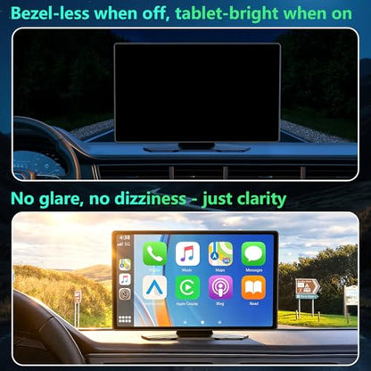 Wireless CarPlay Screen for Car, 9 Inch Portable Touchscreen for Apple CarPlay & Android Auto, Plug & Play, OTA Updates, Backup Camera & Screen Mirroring, Voice Control, GPS, Bluetooth 5.0, FM/AUX