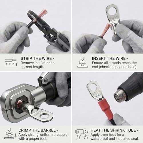 10PCS 2 Gauge Wire Connectors with Heat Shrink Tubing, Battery Terminal Ends, Tinned Copper Ring Terminals for 2 AWG - for Automotive, RV, Solar & Outdoor Power Equipment(SC35-10) - size: SC35-10